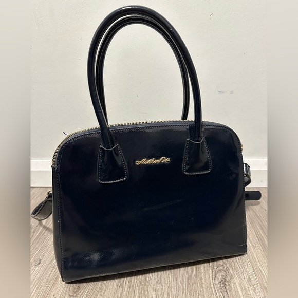 Matthew Cox Handbags - Matthew Cox| Oversized Shiny Navy Leatherette Bag